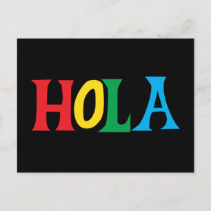 Hola in colourful typographic design postcard