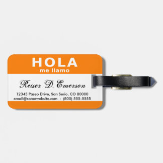 hola me llamo (orange) luggage tag
