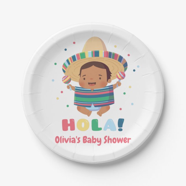 Hola Mexican Fiesta Boy Baby Shower Supplies Paper Plate (Front)
