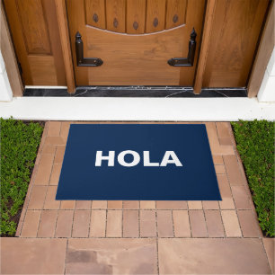 Hola navy blue white Spanish Hello minimalist Doormat