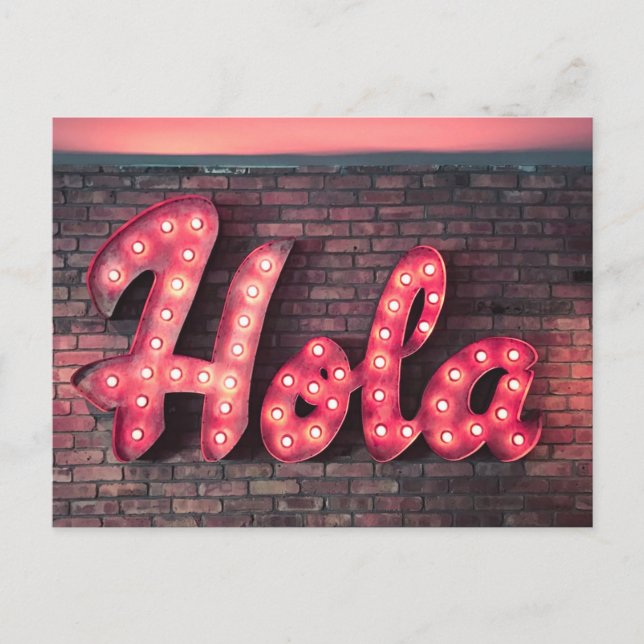 Hola Spanish Hello Neon Sign Postcard (Front)