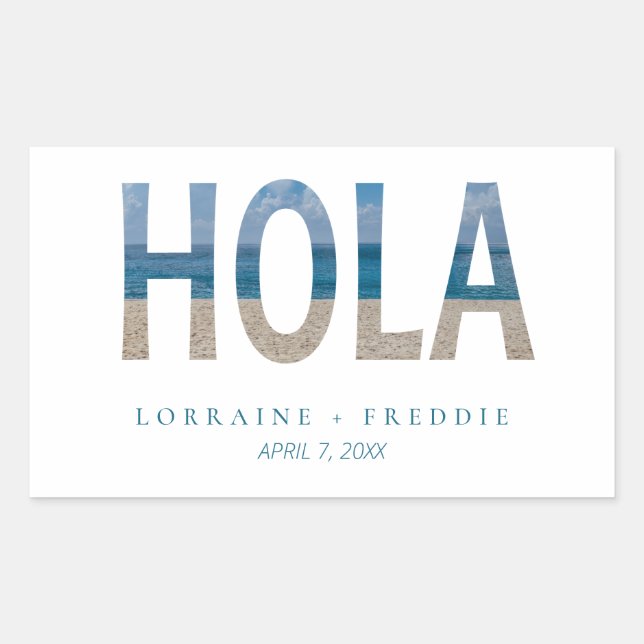 Hola Welcome Mexico Beach Photo Wedding Sticker (Front)