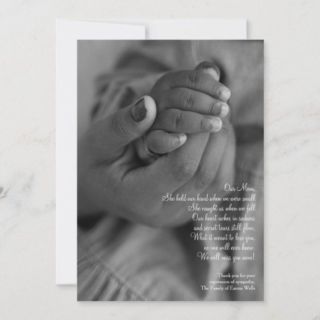 Hold My Hand Mom Sympathy Thank You Card (Front)