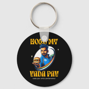 Hold My Vada Pav Indian Desi Food Cricket Humor Keychain