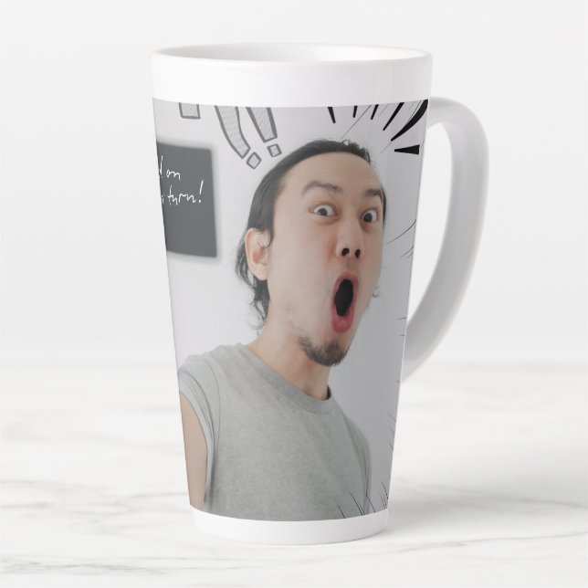 Hold On It’s My Turn! – Comic Expression Design Latte Mug (Right Angle)