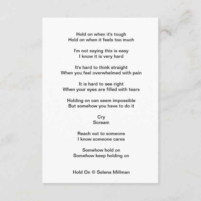 "Hold On" Poem Enclosure Card (Front)