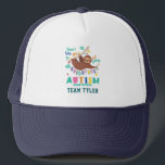 Hold On To Your Uniqueness Autism Awareness Trucker Hat<br><div class="desc">Don't Let Go of Your Uniqueness Autism Awareness design featuring a sloth hanging on a tree branch and not letting go. Cute,  bright,  and fun design for your Awareness campaign,  events as well as adding to your home decor

Add your team name by clicking the "Personalize" button above</div>