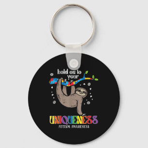 Hold On Uniqueness Autism Sloth Awareness Asd Men Keychain