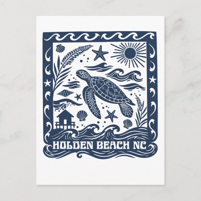 Holden Beach NC Sea Turtle Art Postcard (Front)