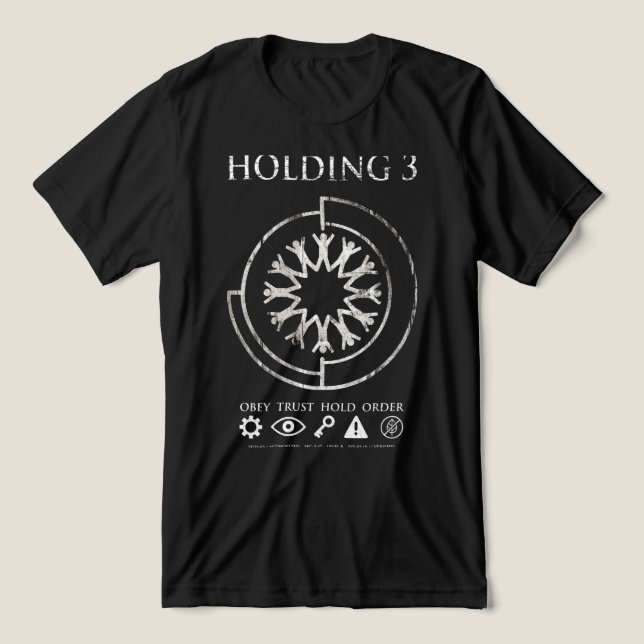 Holding 3 – Dystopian Sci-Fi Emblem Design Tri-Blend Shirt (Design Front)