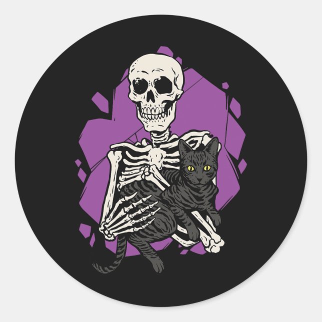 Holding A Black Cat Lazy Halloween Costume Skull  Classic Round Sticker (Front)