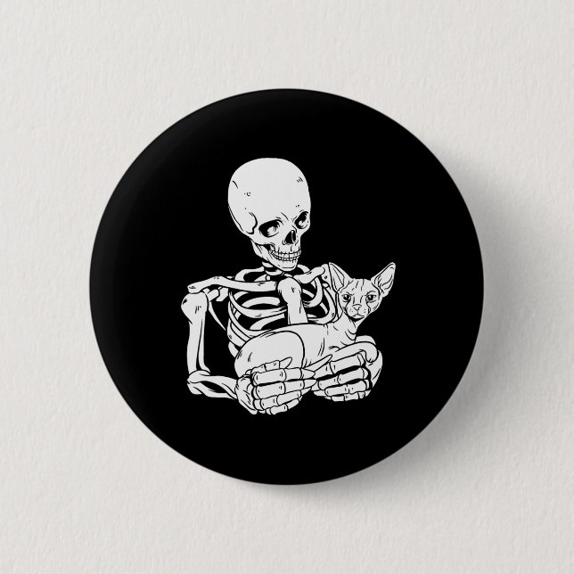 Holding Cat Funny Halloween Skull Sphynx Cat  2 Inch Round Button (Front)
