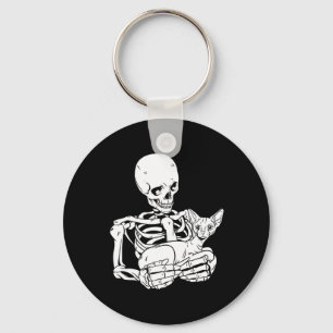 Holding Cat Funny Halloween Skull Sphynx Cat Keychain
