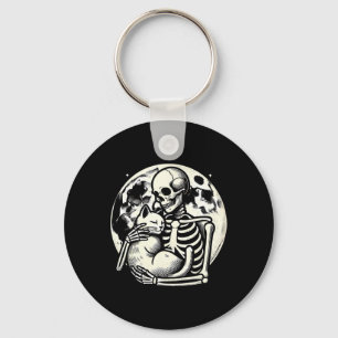 Holding Cat Spooky Skull Halloween Gothic Kitty  Keychain