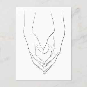 Holding Hands Heart Minimal Line Art Cute Simple  Postcard