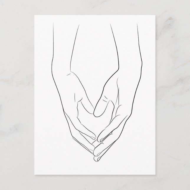 Holding Hands Heart Minimal Line Art Cute Simple  Postcard (Front)