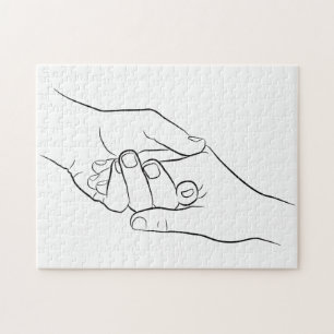 Holding Hands Minimal Line Art Cute Simple Modern Jigsaw Puzzle