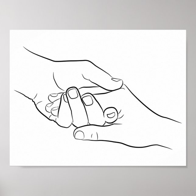 Holding Hands Minimal Line Art Cute Simple Modern Poster (Front)
