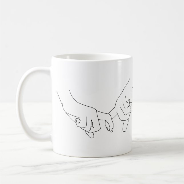 Holding Hands Minimal Line Art Cute Simple Trendy Coffee Mug (Left)
