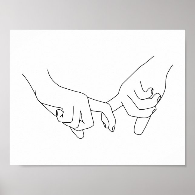 Holding Hands Minimal Line Art Cute Simple Trendy Poster (Front)