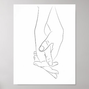 Holding Hands Minimal Line Art Cute Simple Trendy  Poster