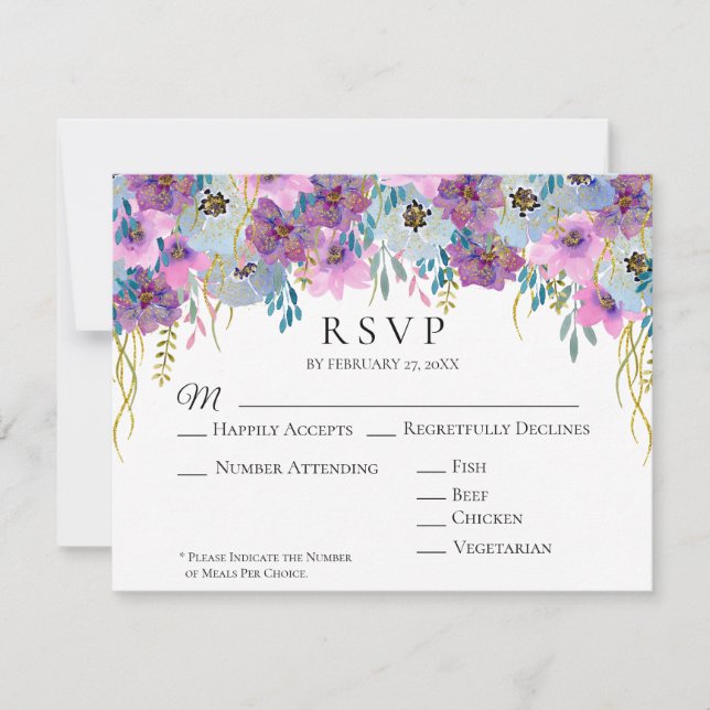 *~* Holding Hands Pink Flowers White Wedding RSVP Card (Front)