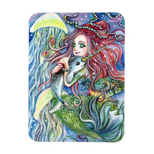 Holding Narwhal Baby - Mermaid Art Magnet