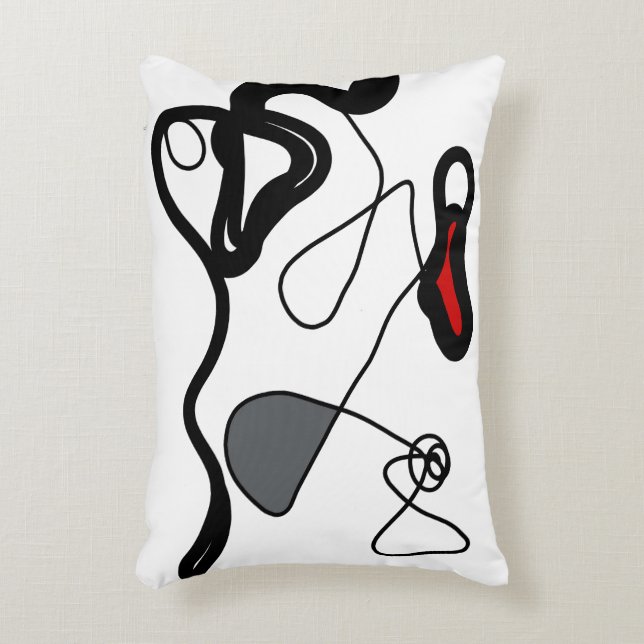 Holding Pattern: Abstract Black, White, Grey & Red Accent Pillow (Front(Vertical))