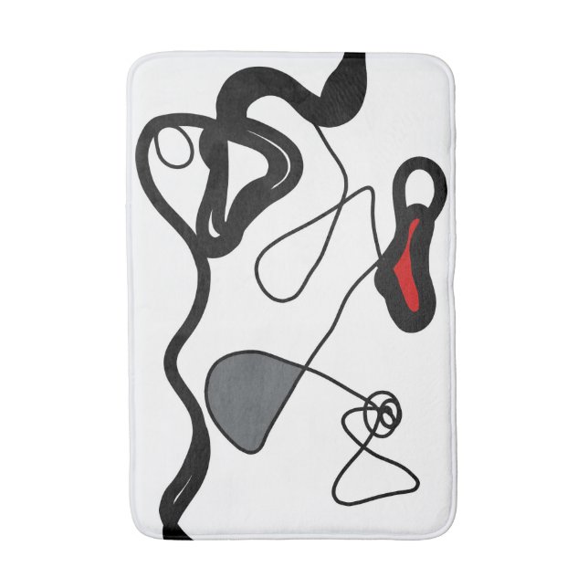 Holding Pattern: Abstract Black, White, Grey & Red Bath Mat (Front Vertical)
