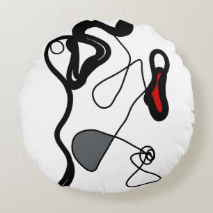 Holding Pattern: Abstract Black, White, Grey & Red Round Pillow