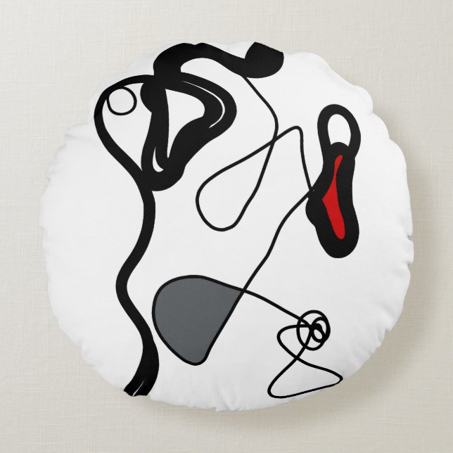 Holding Pattern: Abstract Black, White, Grey & Red Round Pillow (Front)