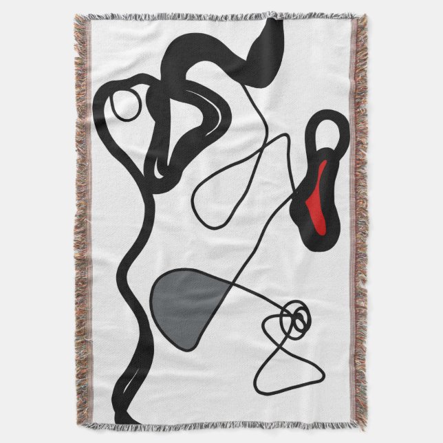 Holding Pattern: Abstract Black, White, Grey & Red Throw Blanket (Front Vertical)