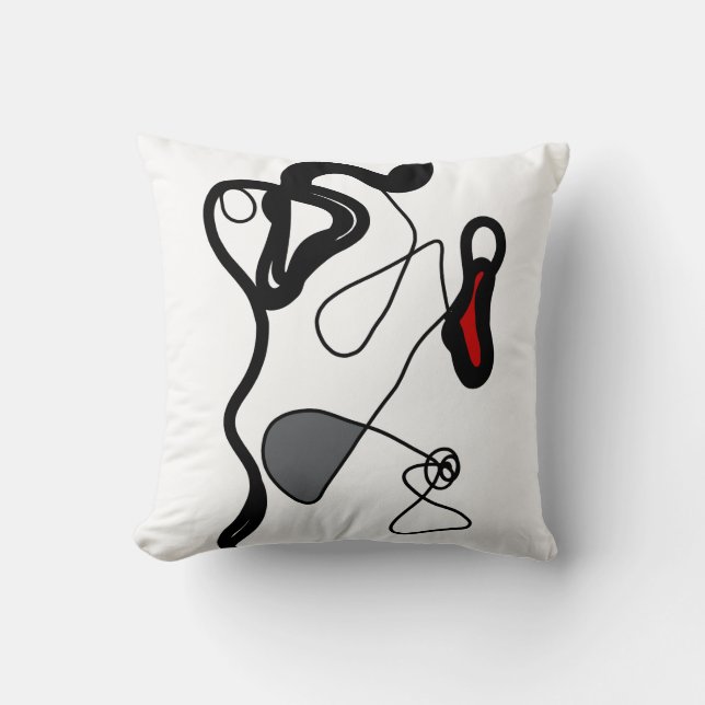 Holding Pattern: Abstract Black, White, Grey & Red Throw Pillow (Front)
