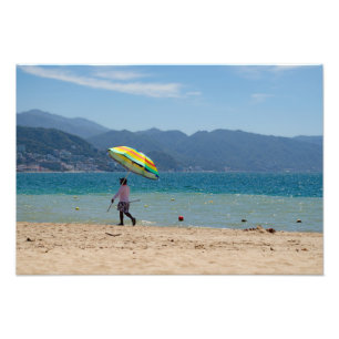 Holding Shade on the Beach Photo Print