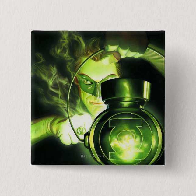 Holding the Green Lantern 2 Inch Square Button (Front)