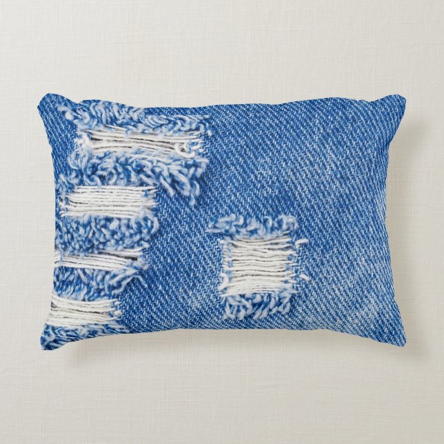 Hole, denim jeans, ripped texture accent pillow (Front)