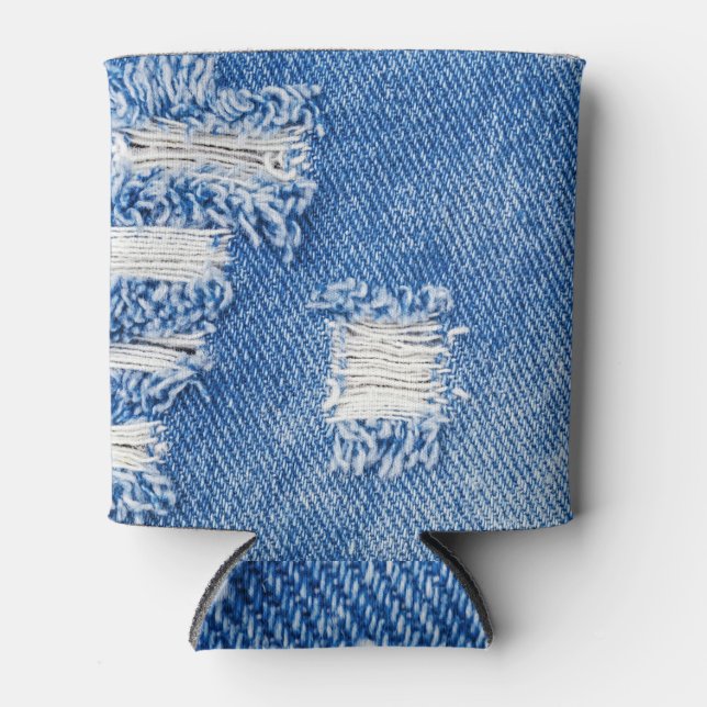 Hole, denim jeans, ripped texture can cooler (Front)