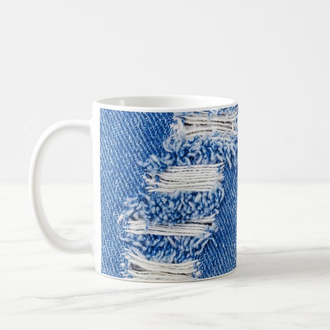 Hole, denim jeans, ripped texture coffee mug (Left)