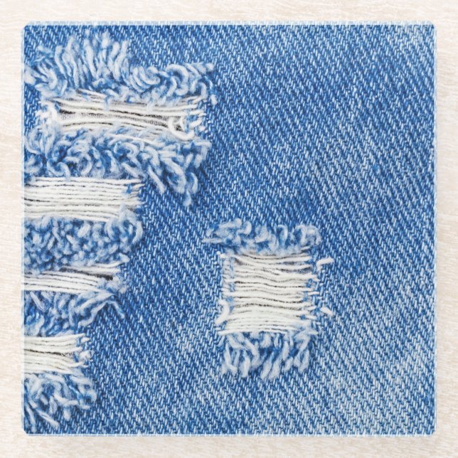 Hole, denim jeans, ripped texture glass coaster (Front)