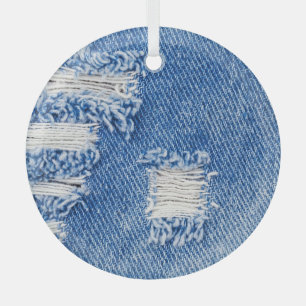 Hole, denim jeans, ripped texture glass ornament