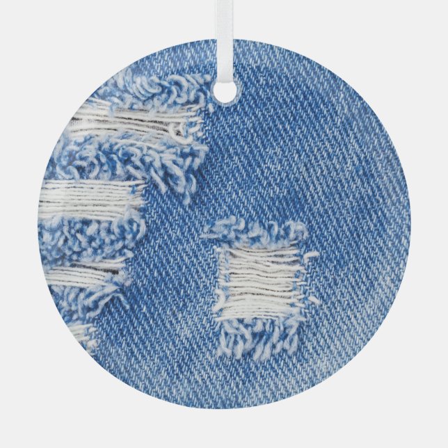 Hole, denim jeans, ripped texture glass ornament (Front)