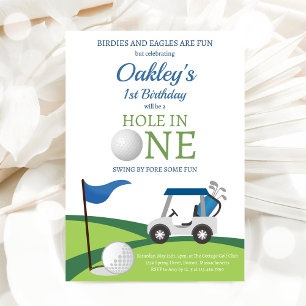 Hole In One Blue Golf Partee 1st Birthday Invitation