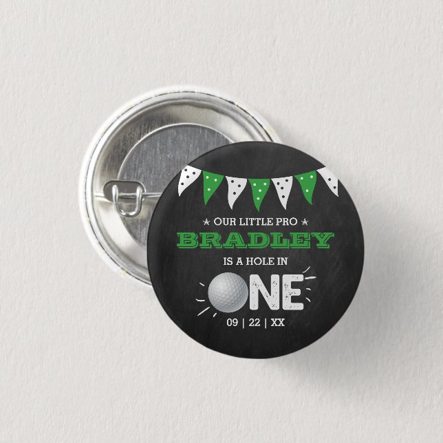 Hole In One Boys Golf 1st Birthday Par-tee 1 Inch Round Button (Front & Back)