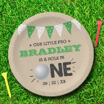 Hole In One Boys Golf 1st Birthday Par-tee Paper Plate<br><div class="desc">Celebrate in style with these trendy 1st birthday party paper plates. The design is easy to personalize with your own wording and your family and friends will be thrilled when they see these fabulous party plates. Matching party items can be found in the collection.</div>