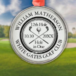 Hole in One Classic Personalised Golf Metal Ornament<br><div class="desc">Personalise the name,  location hole number and date to create a great golf keepsake to celebrate that fantastic hole in one. Designed by Thisisnotme©</div>