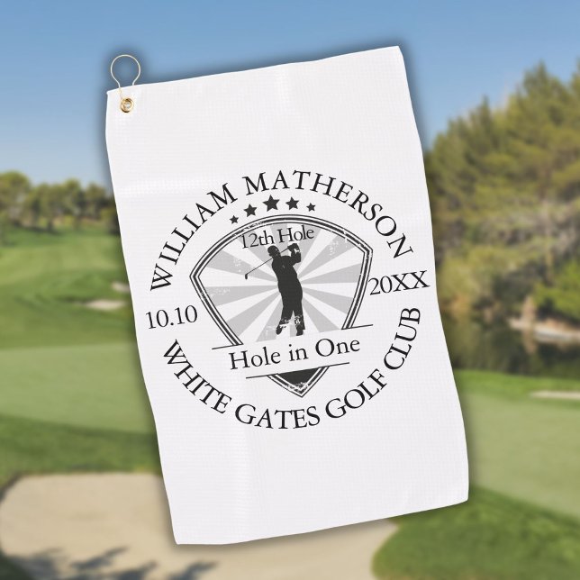 Hole in One Classic Personalized Black and White Golf Towel (Hole in One Classic Personalized Black and White Golf Towel)