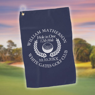 Hole in One Custom Golf Ball Wreath Navy Blue Golf Towel