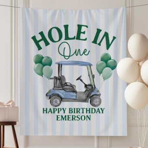 Hole in One First Birthday Party Banner Golf 1st  Tapestry