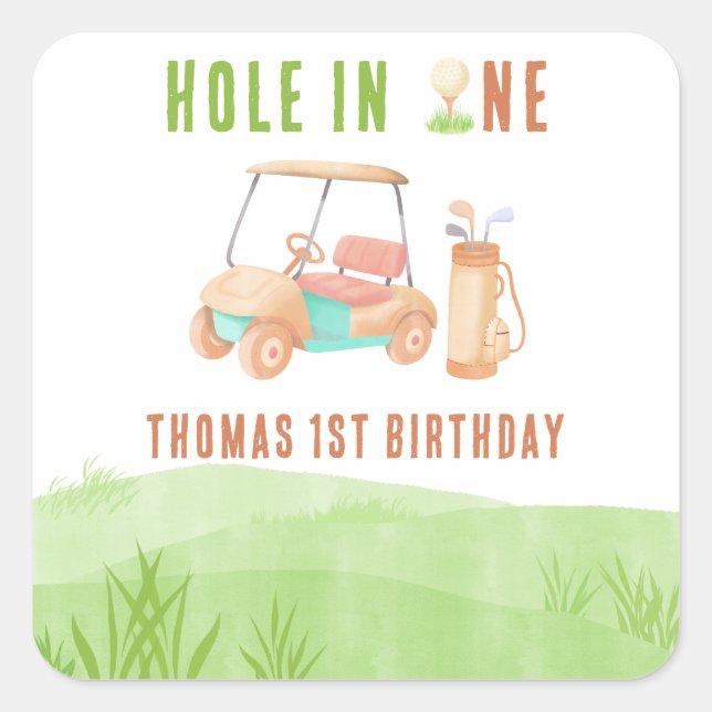 Hole In One First Birthday Party Square Sticker (Front)