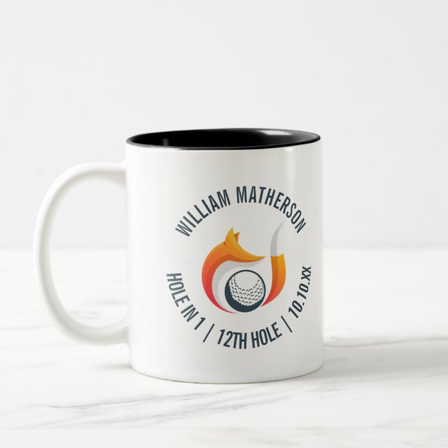 Hole in One Fox And Ball Personalized Two-Tone Coffee Mug (Left)